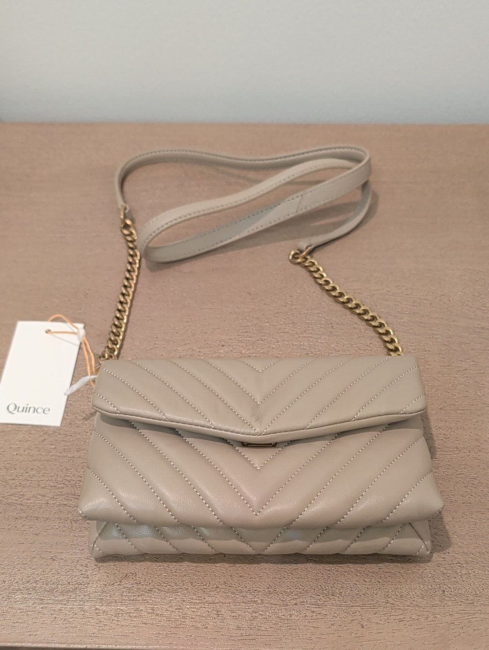 Quince Chevron-Quilted Shoulder Bag - Taupe